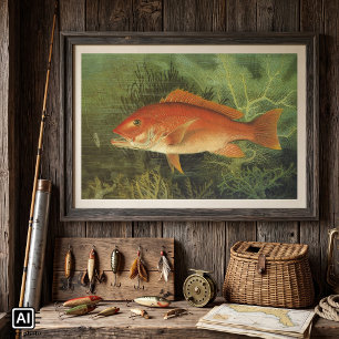 Vintage marint liv, rödsnappare fisk i havet poster