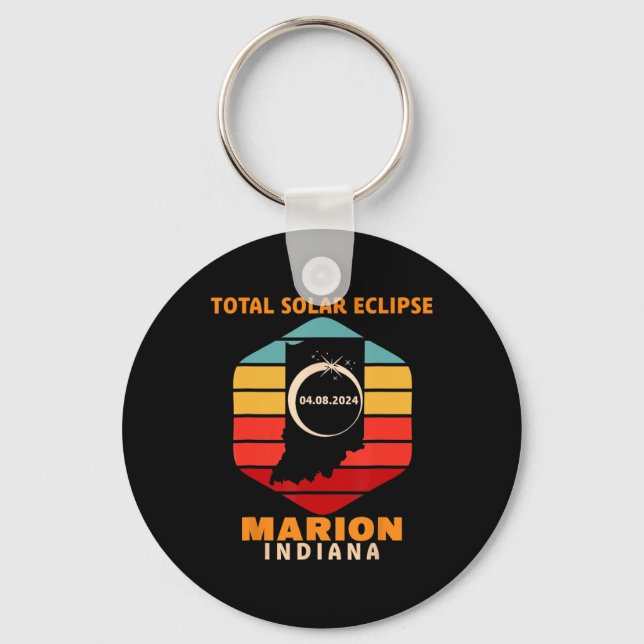 Vintage Marion Indiana Total Solar Eclipse 2024 Nyckelring (Framsida)