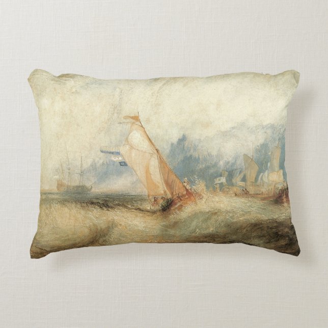 Vintage Maritime Frakt Sjölandskap av Joseph Turne Prydnadskudde (Framsidan)