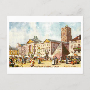 Vintage Marketplace/City Hall Karlsruhe Tyskland Vykort