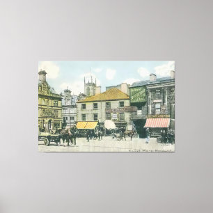 Vintage Marknadsscen - Huddersfield Marketplace Canvastryck