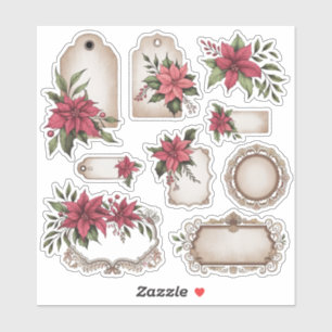 Vintage Märkre Ephemera Poinsettia Sticker Lakan Klistermärken
