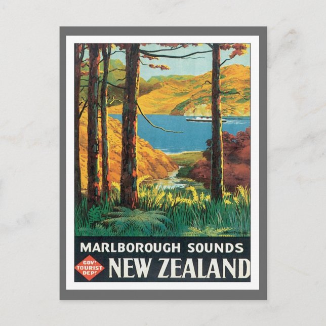 Vintage Marlborough Ljud Nya Zeeland Vykort (Framsida)