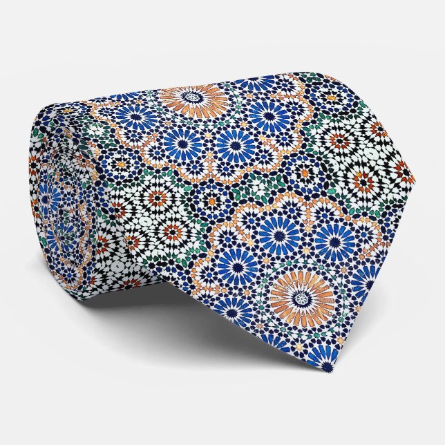 Vintage marockansk blått Blommönster Tie Slips (Rullad)