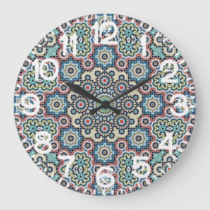 Vintage Marockansk Geometrisk Blå & Turkos Blomma Stor Klocka