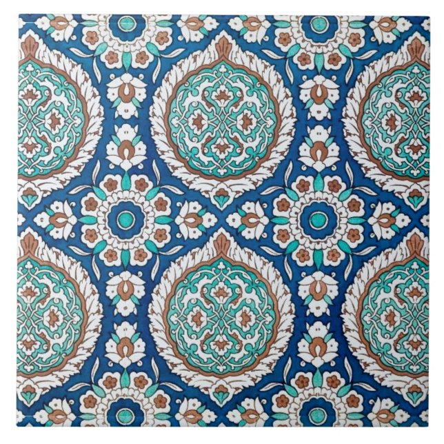 Vintage marockansk turkos och blå blommig mönster kakelplatta (Framsidan)