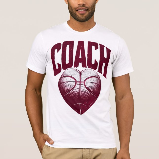 Vintage Maroon Coach Basketball Heart T-Shirt (Framsida)