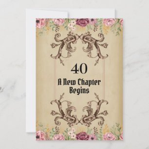 Vintage Maroon Guld Flora Parchment 40 Birthday Inbjudningar