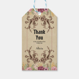 Vintage Maroon Guld Flower Parchment Tack Presentetikett