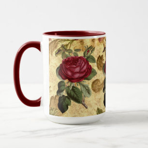 Vintage Maroon Ro om Guld-kaffekaffe Mugg
