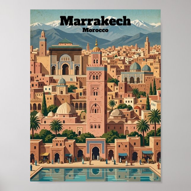 Vintage Marrakech Morocco Architecture Travel Poster (Framsidan)