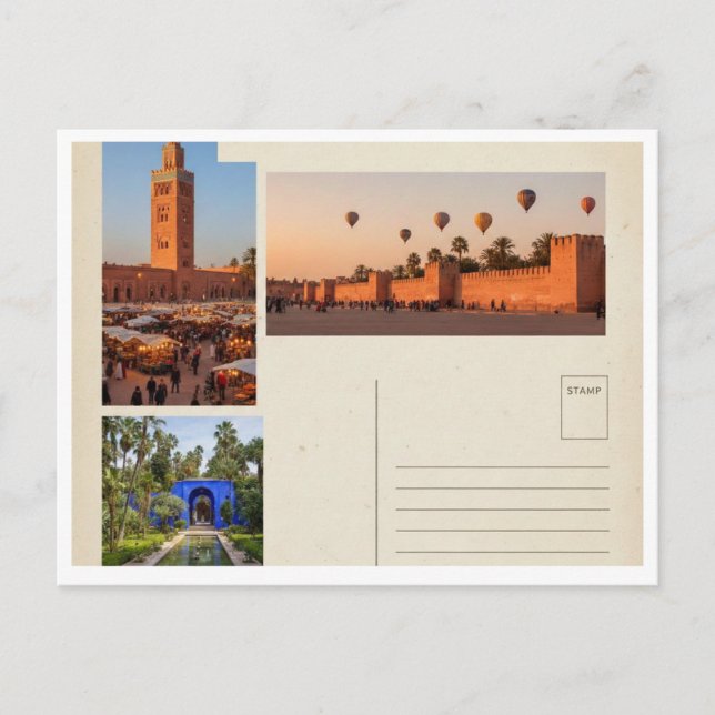 Vintage Marrakesh Marocko Reseskyltkort Vykort (Framsida)