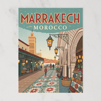 Vintage Marrakesh Marocko Souk Vykort