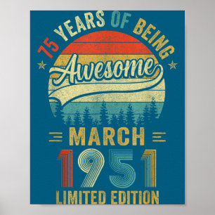 Vintage mars 1951 Gamla 75-årsdag män kvinnor Poster