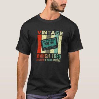 Vintage mars 1980 40 år av Fantastisk 40:e T Shirt
