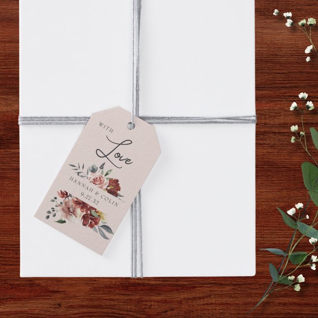 Vintage Marsala  Pewter-Blommigt Presentetikett (Skapare uppladdad)