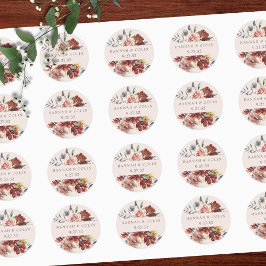 Vintage Marsala Pewter-Blommigt Runt Klistermärke