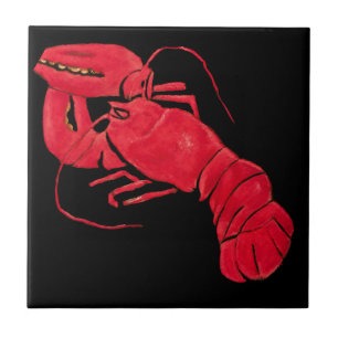 Vintage Marsden Hartley Röd Hummer på Svart Konst Kakelplatta