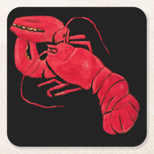 Vintage Marsden Hartley Röd Hummer på Svart Konst Underlägg Papper Kvadrat