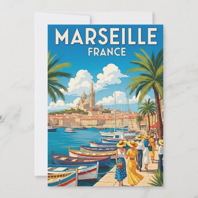 Vintage Marseille Frankrike Travel Julkort (Framsida)