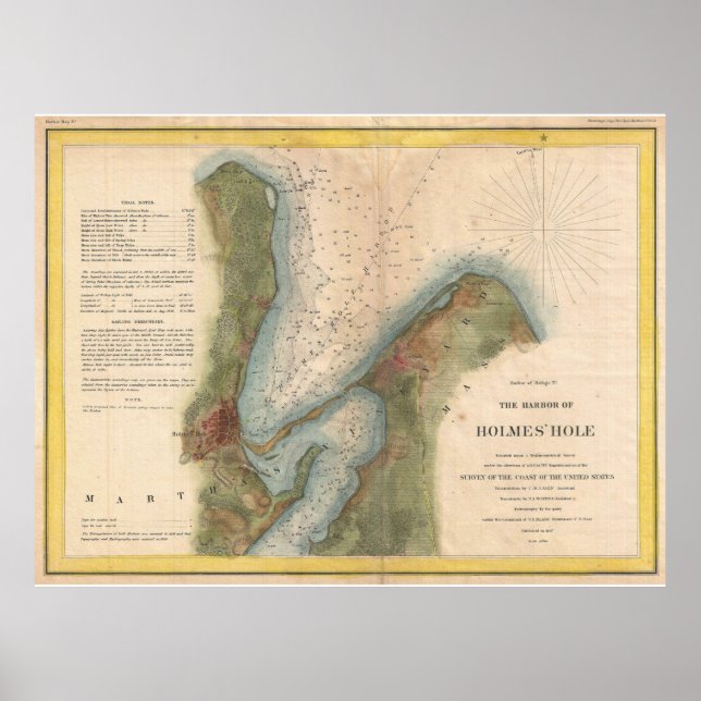Vintage Martha's Vineyard Holmes Hål Karta (1847) Poster (Framsidan)