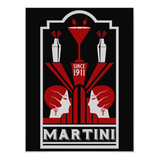 Vintage Martini Art Deco Fototryck (Framsidan)