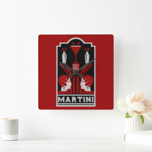 Vintage Martini Art Deco Fyrkantig Klocka