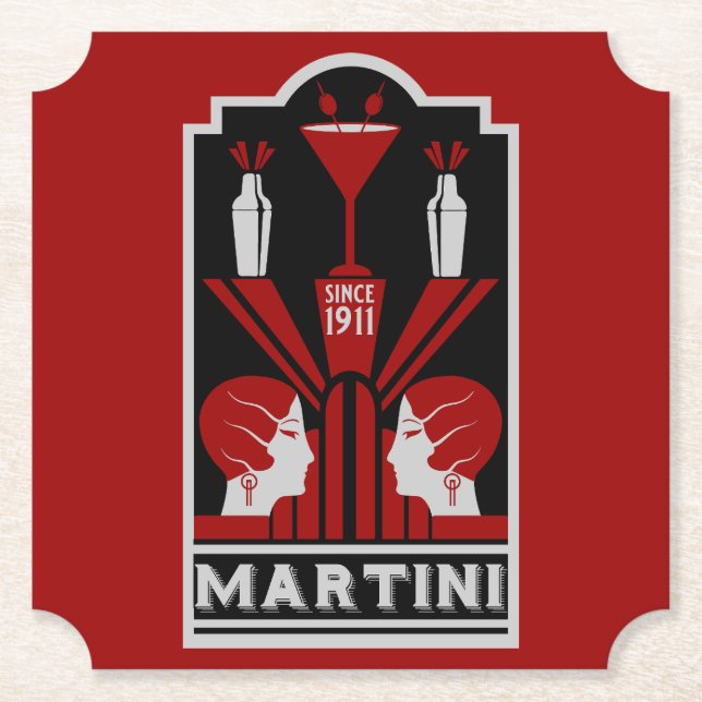 Vintage Martini Art Deco Underlägg Papper (Framsida)