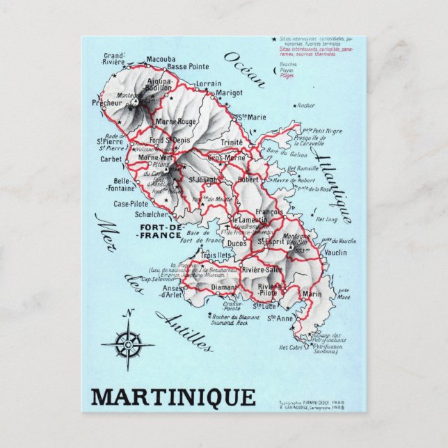 Vintage Martinique vykortskarta  Vykort (Framsida)