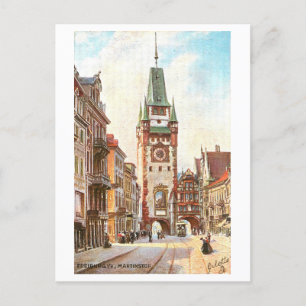 Vintage Martinstor i Freiburg, Tyskland Vykort