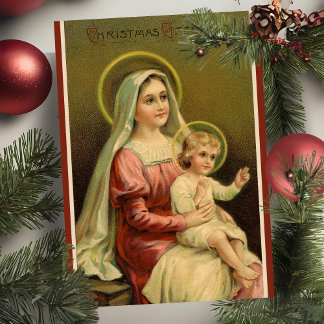 Vintage Mary och Child Jesus Anpassningsbar jul Julkort