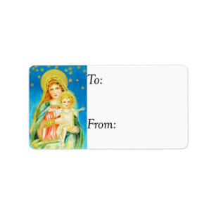 Vintage Mary och Jesus gåvamärkre Adressetikett