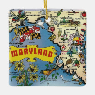 Vintage Maryland Karta Julgransprydnad Keramik