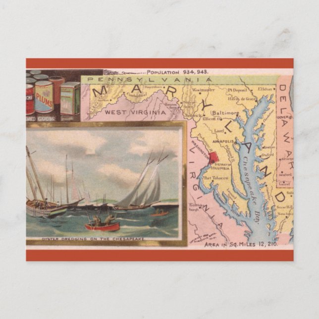 Vintage Maryland Map Vykort (Framsida)