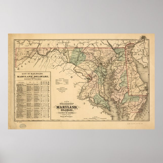 Vintage Maryland Railroad Karta (1876) Poster (Framsidan)