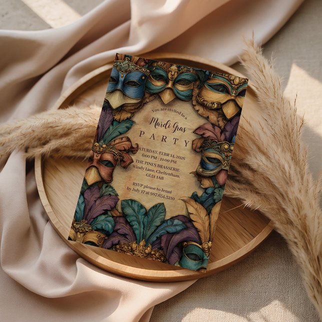 Vintage Masked Mardi Gras Masquerade Inbjudningar (Skapare uppladdad)