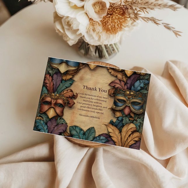 Vintage Masked Mardi Gras Masquerade Tack Kort (Skapare uppladdad)