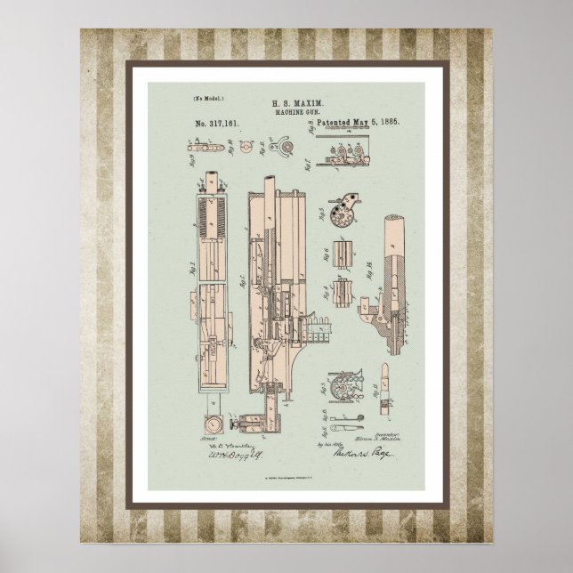 Vintage Maskin Gun Patent Poster (Framsidan)