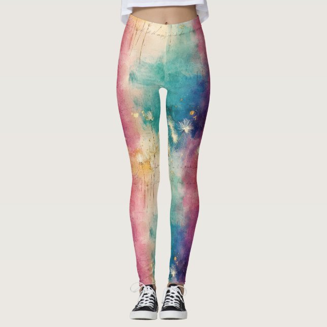 Vintage Maskros Abstrakt Mönster (4) Leggings (Framsida)