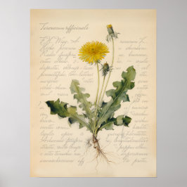 Vintage Maskros Botanisk Affisch Illustration