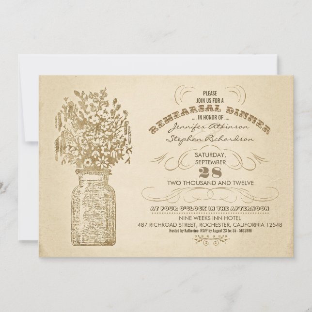 vintage Mason burk rehearsal middag-inbjudningar Inbjudningar (Framsida)