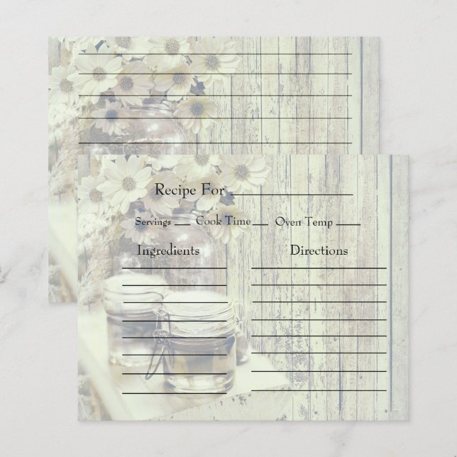 Vintage Mason Jar with Sunflowers Recipe Cards (Fram/baksida)