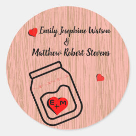 Vintage mason jar wood grain theme wedding  runt klistermärke