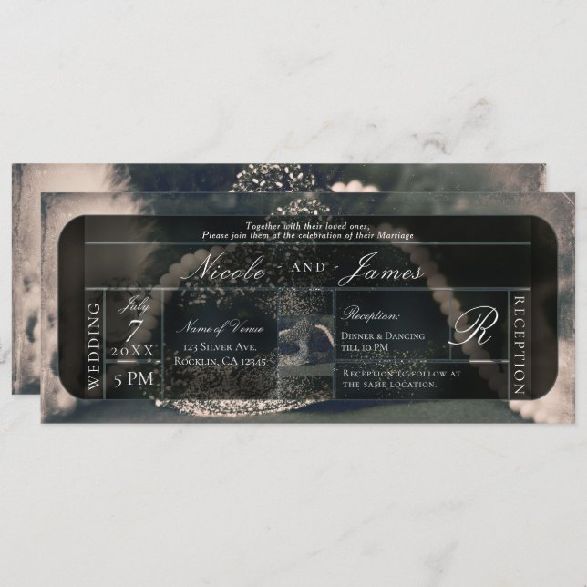 Vintage Masquerae & Pearls Bröllop Inbjudningar (Fram/baksida)