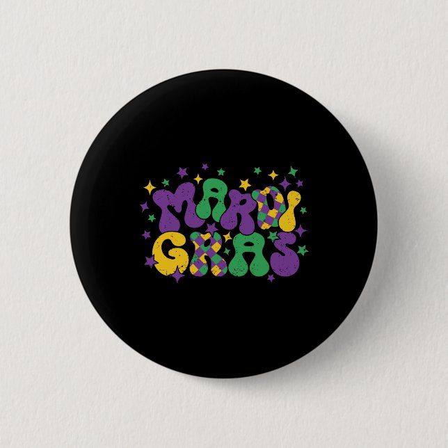 Vintage MasqueraMardi Gras Groovy Pärlor Parad Knapp (Framsida)