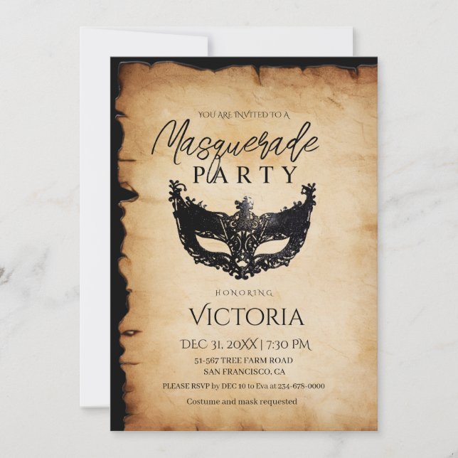 Vintage Masquuppad Party Birthday-inbjudan Inbjudningar (Framsida)