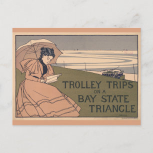 Vintage Massachusetts Bay State Trolley Travel Vykort