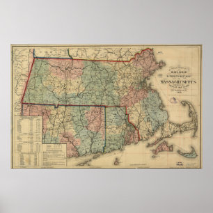 Vintage Massachusetts Railroad Karta (1879) Poster