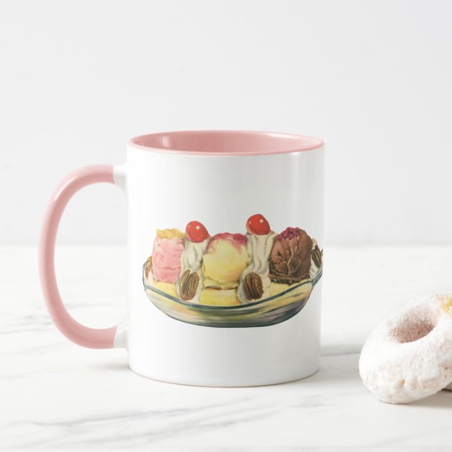 Vintage mat efterrätter, Banan Split Körsbär Mugg (Med munk)