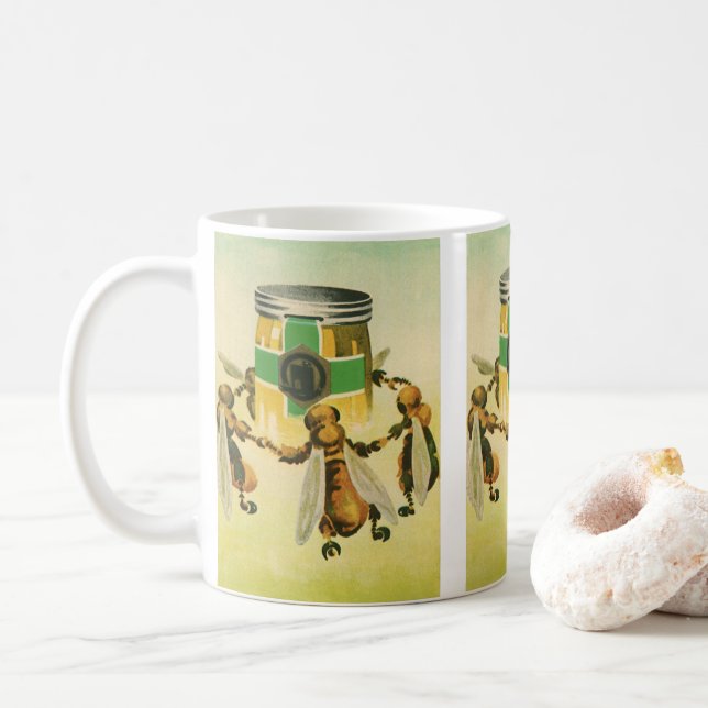 Vintage mat, Ekologisk honung Bin Dansar burk Kaffemugg (Med munk)